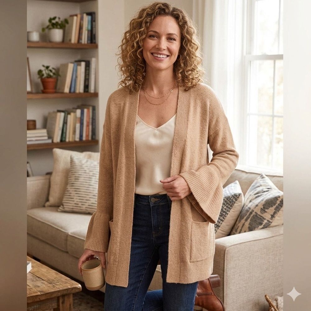 Club Monaco Italian Yarn Wool Knit Long Jacket Peplum Sleeves Size M